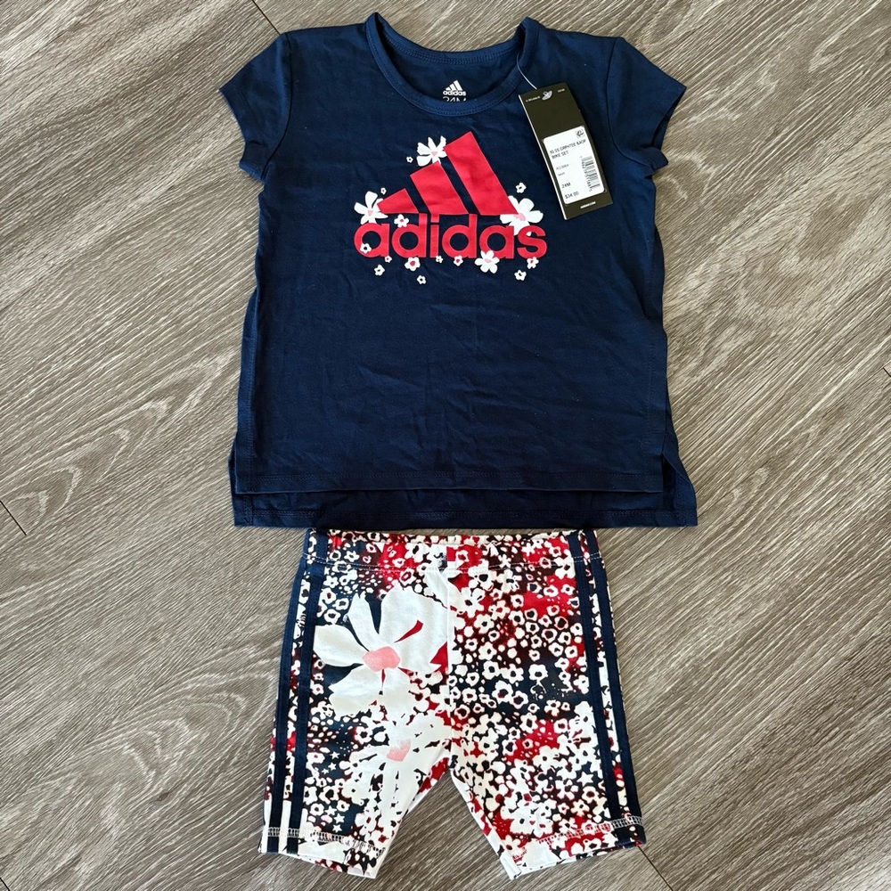 Adidas Navy and Red Floral Toddler Set Size 24 MONTHS